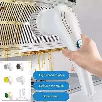 Бытовая электрическая щетка для чистки, аккумуляторная электрическая скруббер со съемной щеткой для чистки головки, инструмент для чистки кухонного туалета белый