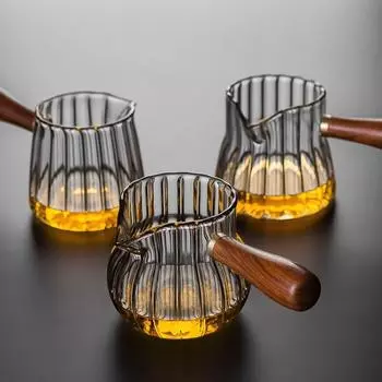 Бытовая большая емкость с деревянной ручкой, полосатая утолщенная чашка с высоким содержанием кремния и борного стекла, чашка для чая, чайный сервиз кунг-фу Type A 390ml