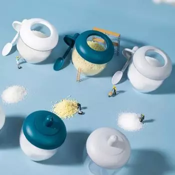 Бытовая бутылка для приправ, коробка для хранения соли, банка для специй с ложкой, кухонные принадлежности синий