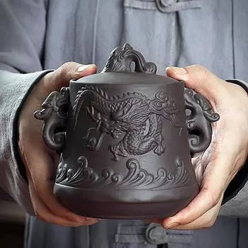 Бытовая фиолетовая глиняная керамическая банка для хранения с крышкой, герметичные банки, банки для чая, рельефные поделки, аксессуары для журнального столика в гостиной