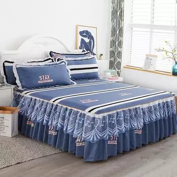 Бытовая хлопковая цельная юбка-кровать Покрывало «два в одном» из утолщенного хлопка Нескользящее кружевное покрывало с рюшами 120cmx200cm