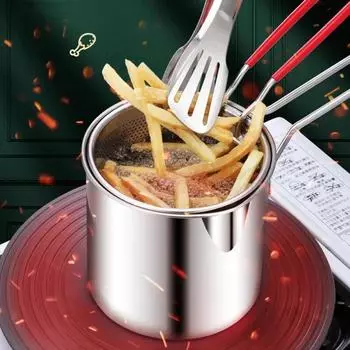 Бытовая креативная многофункциональная фритюрница из нержавеющей стали 304 с зажимом для крышки и ситечком, корзина для картофеля фри, кухонные принадлежности