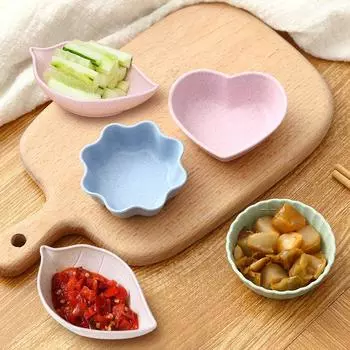 Бытовая кухня Пшеничная солома Приправа Блюдо Листья Пластиковые Круглые Соленья Столовая посуда Дип Закуска Блюдо with chopsticks (opp bag) розовый