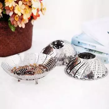 Бытовая кухонная пароварка из нержавеющей стали с тремя ножками. Пароварка. Лоток для пароварки может быть выдвижным. Складной паровой лоток. Паровая стойка. Многофункциональный поднос для фруктов. Small #C0HBS#