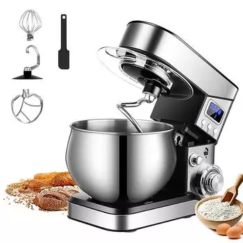 Бытовая мини-мешалка для теста большой емкости 5,5 л, 6 скоростей, цифровой ЖК-дисплей Super L, нержавеющая сталь