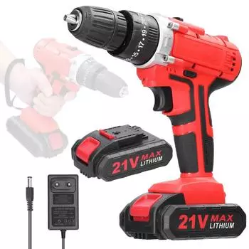 Бытовая многофункциональная электрическая дрель 21 В, 3 режима работы, 2 режима управления скоростью, бесступенчатая скорость 1pcs battery EU Plug