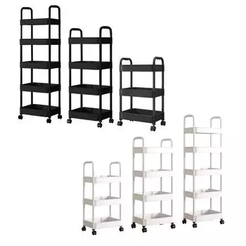 Бытовая многоуровневая тележка для хранения вещей, стеллаж для хранения вещей на пол, для кухни, спальни, ванной комнаты, стеллаж для хранения вещей с колесами L чёрный