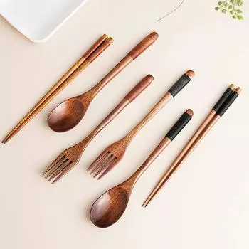 Бытовая нескользящая старая лакированная длинная ручка ложка вилка палочки для еды деревянная посуда