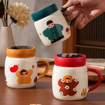 Бытовая одежда с крышкой, зеркальная чашка, семейная мультяшная керамическая чашка, высокая прочность на разрыв, простая кружка для воды 400ML