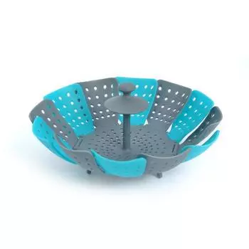 Бытовая пищевая решетка для приготовления на пару, складная пластиковая пароварка, корзина для приготовления на пару для овощей, разноцветная посуда, кухонные аксессуары Dark Blue