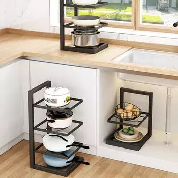 Бытовая полка для кастрюль Кухонная полка для хранения кастрюль Многоуровневая полка для хранения Шкаф для раковины Многоуровневая полка для кастрюль Кухонные принадлежности B