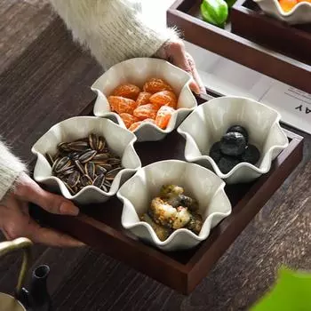 Бытовая посуда для сухофруктов, конфет, кружевная чаша для закусок, хранение чая, деревянная чаша для фруктов, американская ретро-закуска, тарелка, решетка, столовая посуда