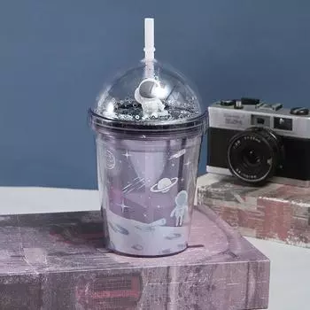 Бытовая посуда с двойными стенками на тему космонавтов, бутылка для воды, чашка с соломинкой, подарки 350ml