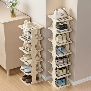 Бытовая простая полка для обуви в шахматном порядке, многослойная, экономящая пространство дверь общежития, складная после бесплатной установки шкафа для хранения обуви 24.5*26.5*18cm Second floor бежевый