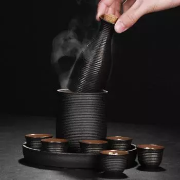 Бытовая японская кастрюля для сётю, черная керамика, сакэ, керамическая кружка, диспенсер для вина, бокал для белого вина, набор для подогрева вина