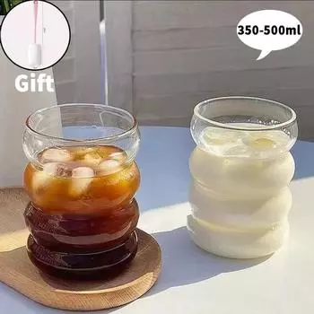 Бытовая рифленая стеклянная чашка для кофе и молока Прозрачные стаканы Кружка для льда и сока Чашка для чая Посуда для напитков Ретро домашний декор кружка для кофе AS PICTURE