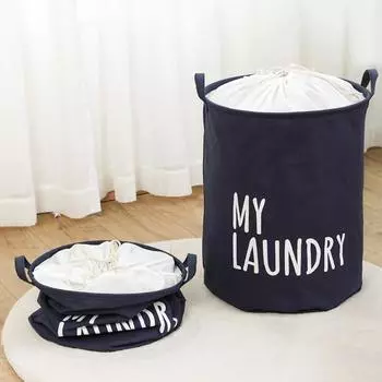 Бытовая складная корзина для белья с завязками, большая вместимость, холщовая водонепроницаемая корзина для хранения одежды, детский органайзер для игрушек S 35x45cm