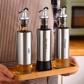 Бытовая стеклянная бутылка для масла, герметичный резервуар для масла из нержавеющей стали, герметичная емкость для приправ, кухонный соевый соус, уксус, приправа No print (box) #C0JNS#