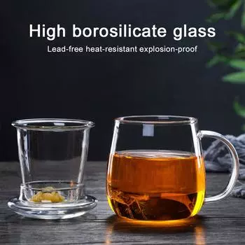 Бытовая стеклянная чашка для чая Офисная чашка Термостойкое высокотемпературное стекло с крышкой для чайника Взрывозащищенная чашка для чая 1 pcs