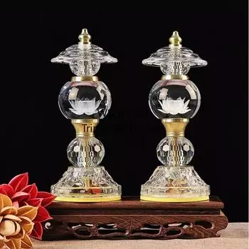 Бытовая светодиодная лампа в форме хрустального шара из стекла в форме лотоса, лампа для подношений Будде, молитва, фэн-шуй, вечный свет зала Будды, инструменты Будды