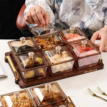 Бытовая тарелка для сухофруктов KTV Стеклянный поднос для фруктов Креативное панно для сухофруктов Коробка конфет Dim Sum Закуски, размещенные на тарелке