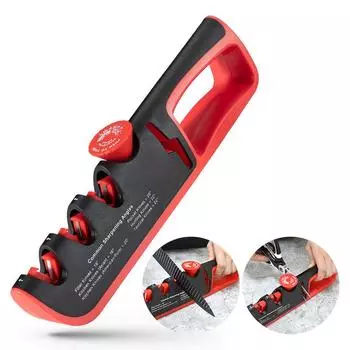 Бытовая точилка 4 в 1, точилка для ножей из вольфрамовой стали, регулируемый угол заточки, 4-ступенчатая точилка для кухонных ножей 28.9X4.9X7.7CM