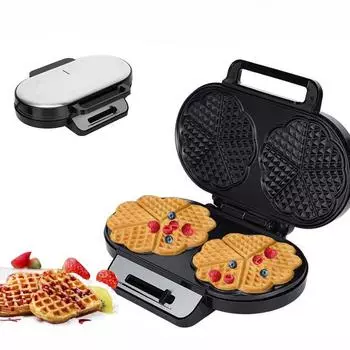 Бытовая вафельница с двумя пластинами Love Waffle Maker, электрическая машина для приготовления сэндвичей, торта Bell, завтрака European standard чёрный