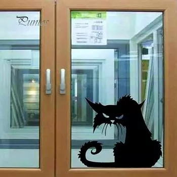 Бытовая вещь Хэллоуин Черный Кот Водонепроницаемый Наклейка На Стену DIY Дверь Спальня Наклейка S чёрный