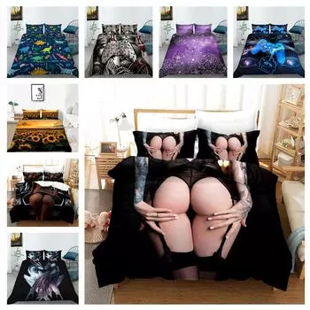 Бытовое постельное белье с 3D-печатью, односпальная двуспальная кровать, полноразмерная модная наволочка для спальни и пододеяльник, удобное постельное белье для спальни UK Single 135x200cm
