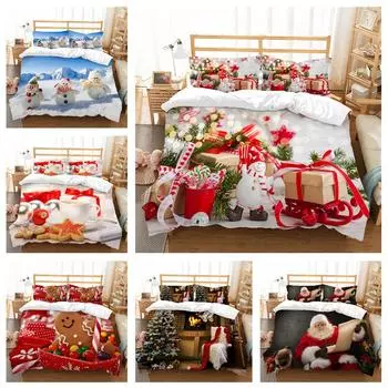Бытовое постельное белье с 3D рождественской печатью, односпальная кровать, двуспальная кровать, полноразмерная наволочка и пододеяльник, 2/3 спальни, бытовые принадлежности UK Single 135x200cm