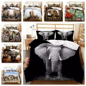 Бытовое постельное белье с рисунком слона, полноразмерная наволочка и пододеяльник, подходит для постельного белья в детской комнате UK Single 135x200cm