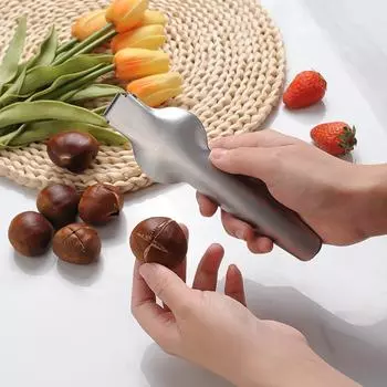 Бытовое устройство из нержавеющей стали для каштанов, многофункциональное устройство для шелушения, зажим для орехов, инструмент для открытия орехов серебряный