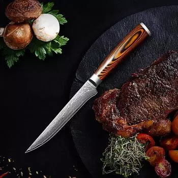 Бытовой 5-дюймовый универсальный нож из дамасской стали VG10 Цветная деревянная ручка Кухонный нож из нержавеющей стали Многоцелевой нож Кухонные ножи