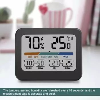 Бытовой большой экран цифровой дисплей измеритель температуры и влажности многофункциональный домашний цветной экран измеритель температуры гигрометр чёрный