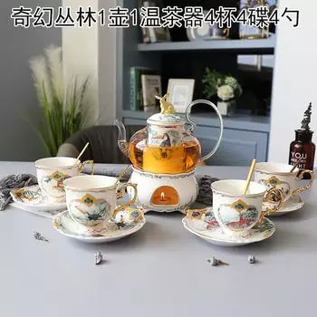Бытовой цветочный чайный сервиз Керамический сервиз для послеполуденного чая Цветочная и фруктовая чайная чашка Чайный сервиз Фруктовый стеклянный чайник с фильтром Подогрев свечой