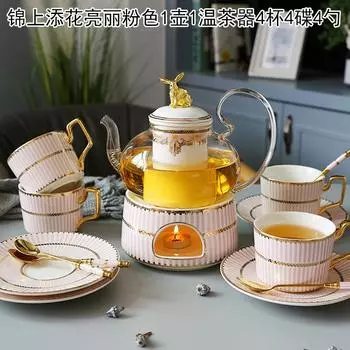 Бытовой цветочный чайный сервиз, стеклянный чайник для кипячения фруктов, керамический сервиз для послеполуденного чая с цветами и фруктами, подогрев свечой