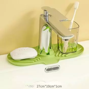 Бытовой дренажный коврик, кухонный смеситель, дренажная стойка, противоскользящий коврик для хранения раковины, чашка для умывальника, коврик для мыла 27cm*10cm*1cm зелёный