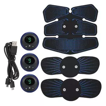 Бытовой EMS пластырь для мышц живота, стимулятор тренировки мышц рук, ног (Синий Тип зарядки)