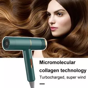 Бытовой фен с мощным синим светом мощностью 800 Вт, уход за волосами с отрицательными ионами, фен для женщин и мужчин, фен для бесшумных и быстросохнущих волос (EU Plug) EU Plug зелёный