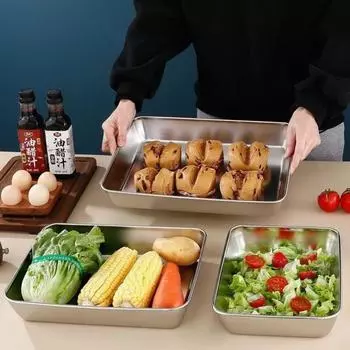 Бытовой квадратный поднос из нержавеющей стали большой емкости для гриля мяса, риса, сосисок, ресторанной кухни, кухонных принадлежностей