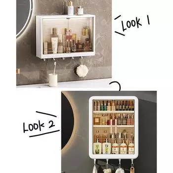 Бытовой настенный шкаф для хранения в ванной комнате с магнитной присоской, пылезащитный стеллаж для хранения, кухонный шкаф для хранения приправ Style A белый