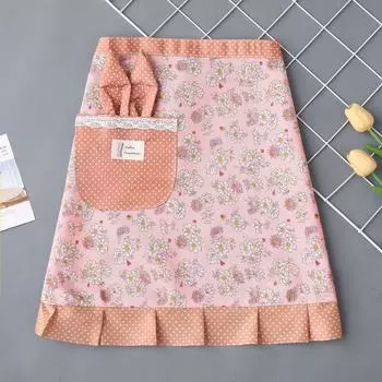 Бытовой пятноустойчивый фартук для работы по дому, кухни, готовки, модный, женский, с турнюром, поясной, маленький, свежий, рабочий фартук розовый