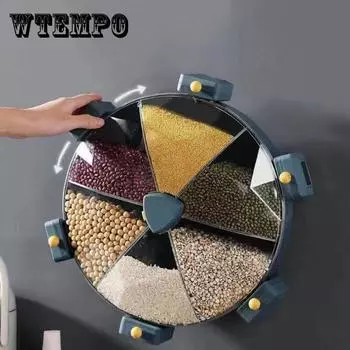 Бытовой ящик для хранения зерна, герметичный бак для пищевых круп, кухонная фасоль, ведро для хранения риса, классификационный контейнер, диспенсер, настенный вращающийся 8,5 л синий