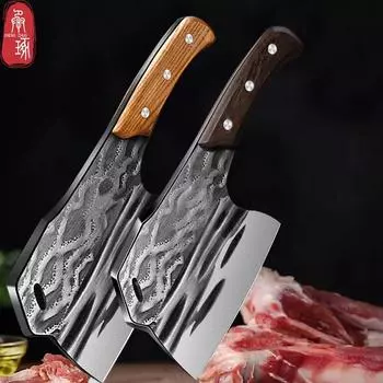 Бытовой разделочный нож, прочный нож для разделки мяса с кованой вручную высокоуглеродистой стальной кухонной ручкой из цельного дерева