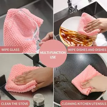 Бытовые кухонные полотенца для мытья посуды, полотенца из кораллового флиса, впитывающие и обезжиренные салфетки, упаковка из 10 шт.