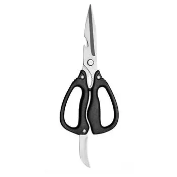 Бытовые ножницы из нержавеющей стали с острым лезвием для овощей, костей, курицы, барбекю, кухонные ножницы с мини-ножом для орехоколов чёрный