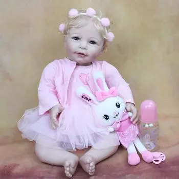 BZDOLL 55 см, мягкая силиконовая кукла Reborn Baby Lisa для девочек, игрушка, реалистичное тканевое тело, 22 дюйма, светлые волосы, розовое платье принцессы Bebe 55cm Doll