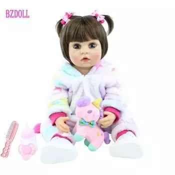BZDOLL 55 см полностью силиконовая кукла реборн игрушка 22 дюйма принцесса для новорожденных малышей Bebe Boneca игрушка для купания ребенок подарок на день рождения 55cm, Brown eyes