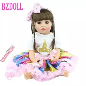 BZDOLL 55 см полностью силиконовая кукла реборн мягкий винил для новорожденных одеваются принцессы для девочек анатомически правильная мода подарок на день рождения игрушка для сна 55cm, Brown eyes