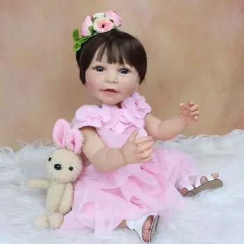 BZDOLL 55 см полностью силиконовая кукла реборн для маленьких девочек игрушка 22 дюйма виниловая принцесса для малышей классическое платье Boneca подарок на день рождения игрушка для купания Brown eyes, full silicone